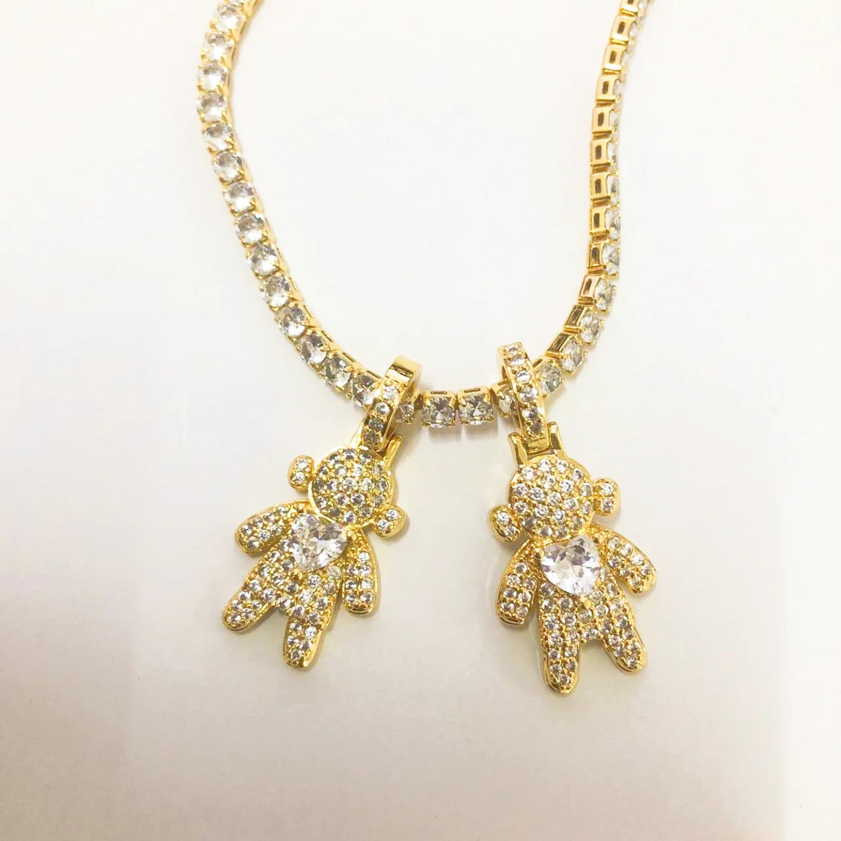 CZ Crystal Heart Charm Tennis Chain Necklace
