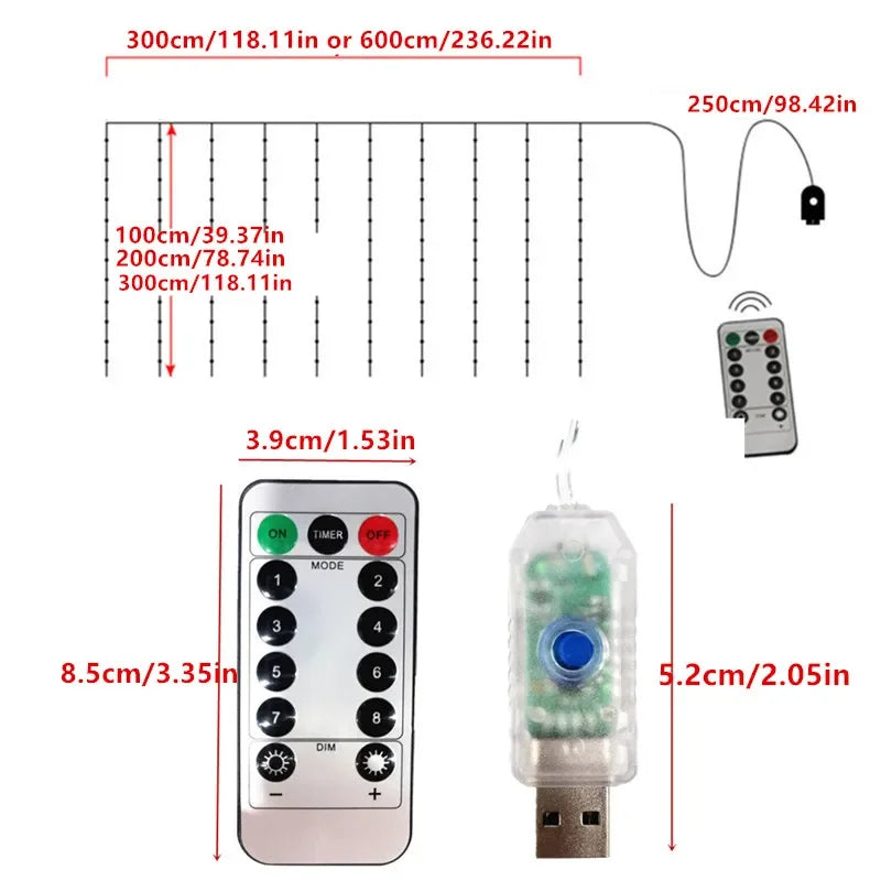 3 m LED Curtain Lights with Remote – USB Window Fairy Lights