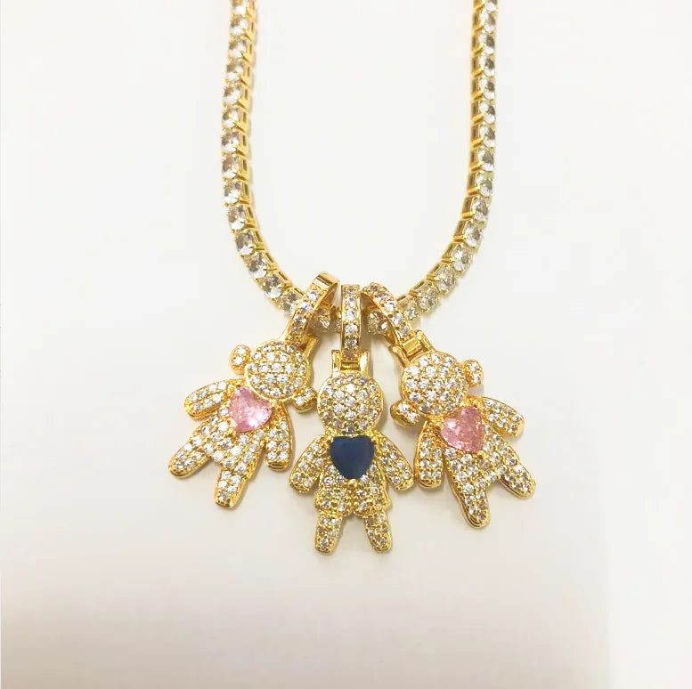 CZ Crystal Heart Charm Tennis Chain Necklace