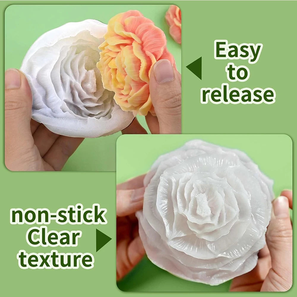 3D Peony Silicone Candle Mold – DIY Flower Candles & Soap