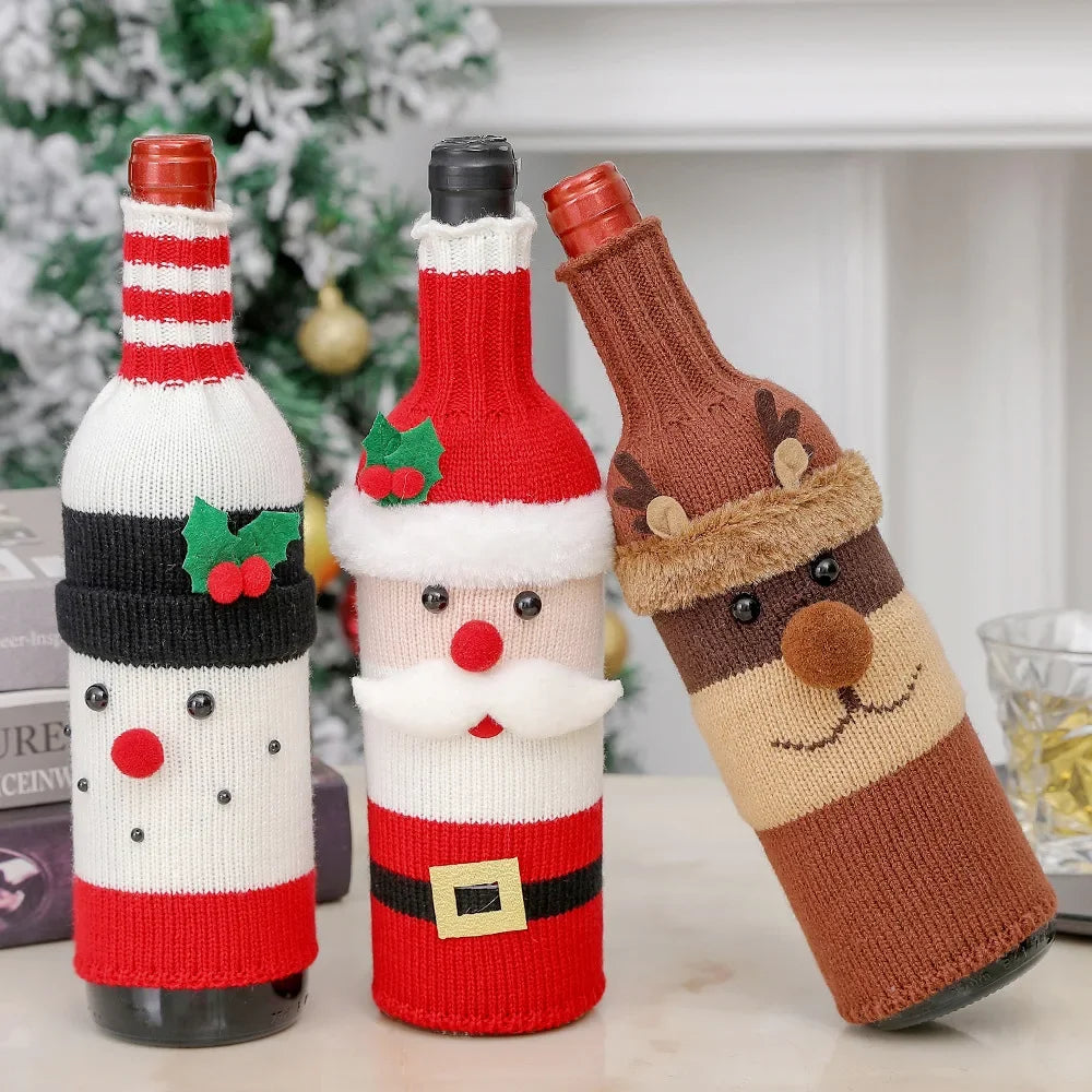 Christmas Wine Bottle Covers – Santa & Snowman Table Decor