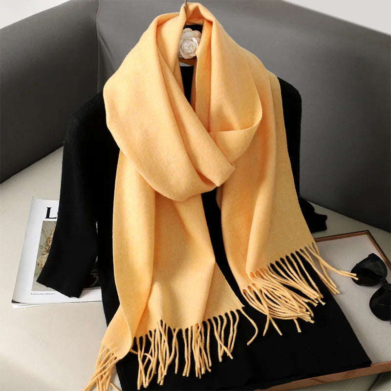Cashmere-Feel Winter Scarf with Tassels – Warm Pashmina Shawl