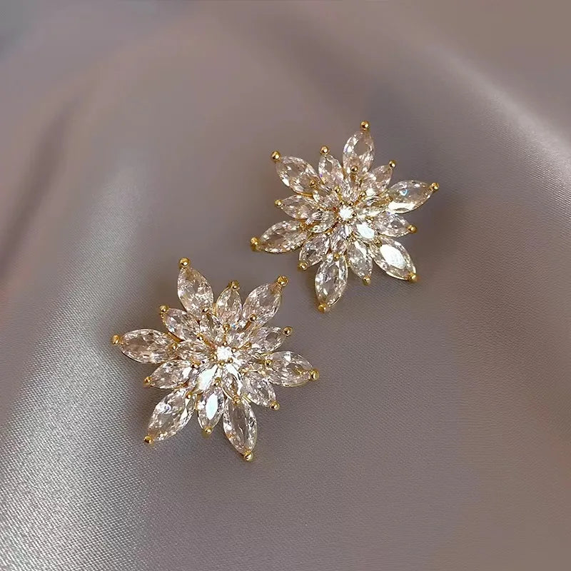 Crystal Flower Stud Earrings for Women
