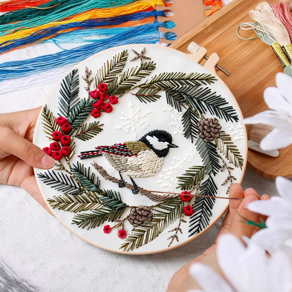 Christmas Embroidery Kit for Beginners – Wreath & Winter Designs