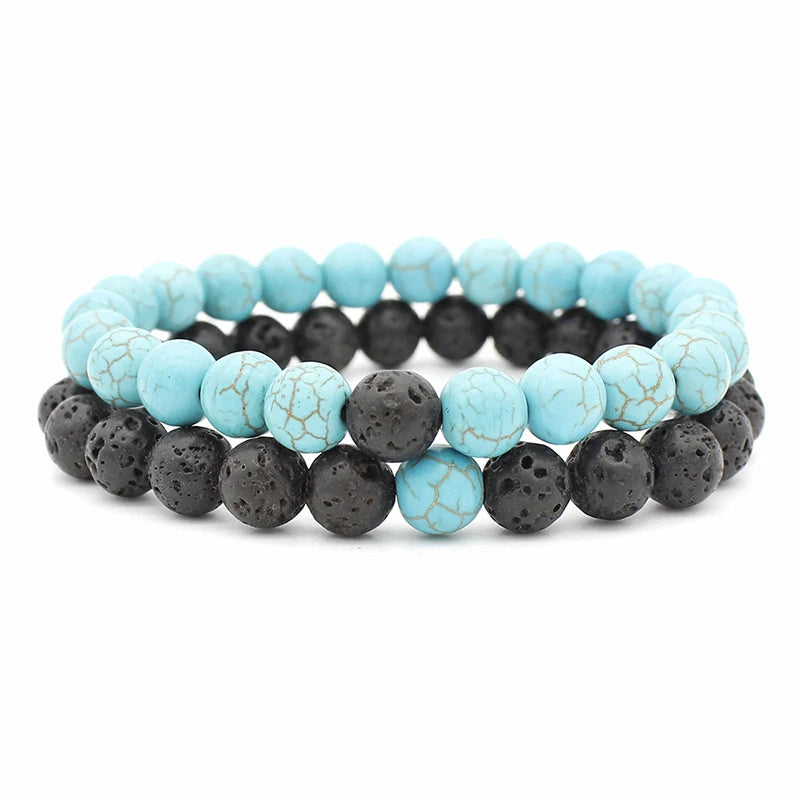 Couple Bracelets Set – Tiger Eye & Volcanic Stone Beads