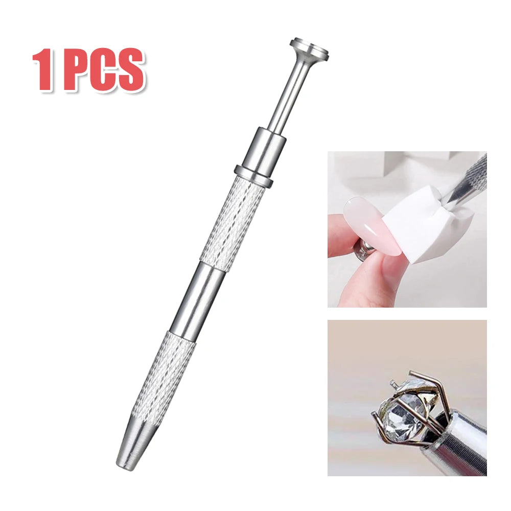 4 Claw Metal Grabber Reacher Tool White Nail Art Tools with 50Pcs/200Pcs Mini Nail Sponges Blocks Nail Buffer for Home Improveme
