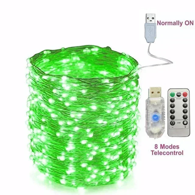 Copper Wire LED String Lights with Remote – 8 Modes, USB
