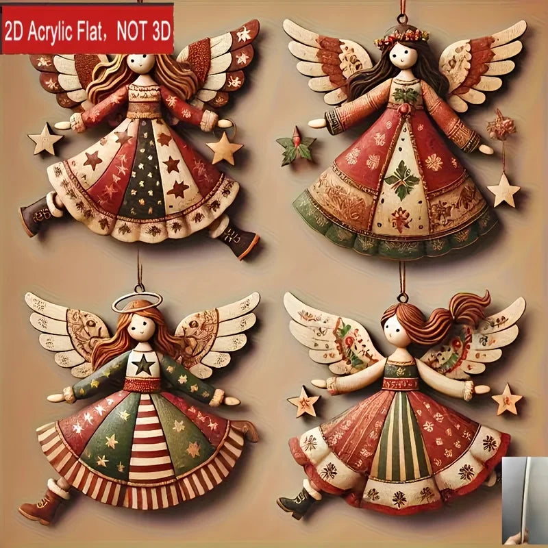 Vintage Wooden Angel Christmas Ornaments (4 pcs)