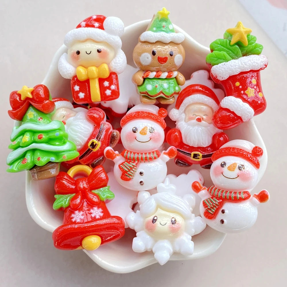 Resin Christmas Charms (10 pcs) – Snowman, Tree & Bell for Crafts