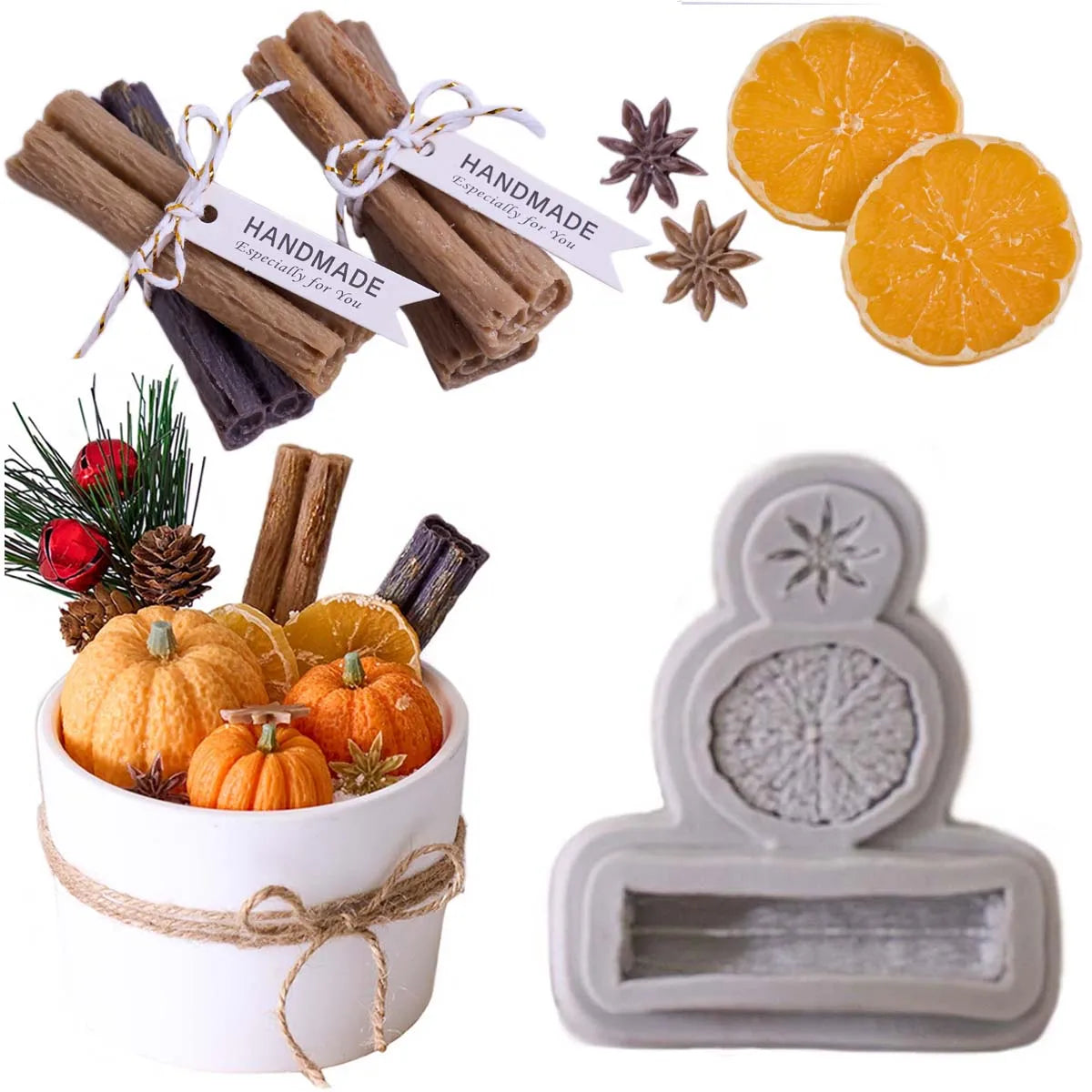 3D Cinnamon, Star Anise & Lemon Silicone Mold – Christmas Baking & Candles