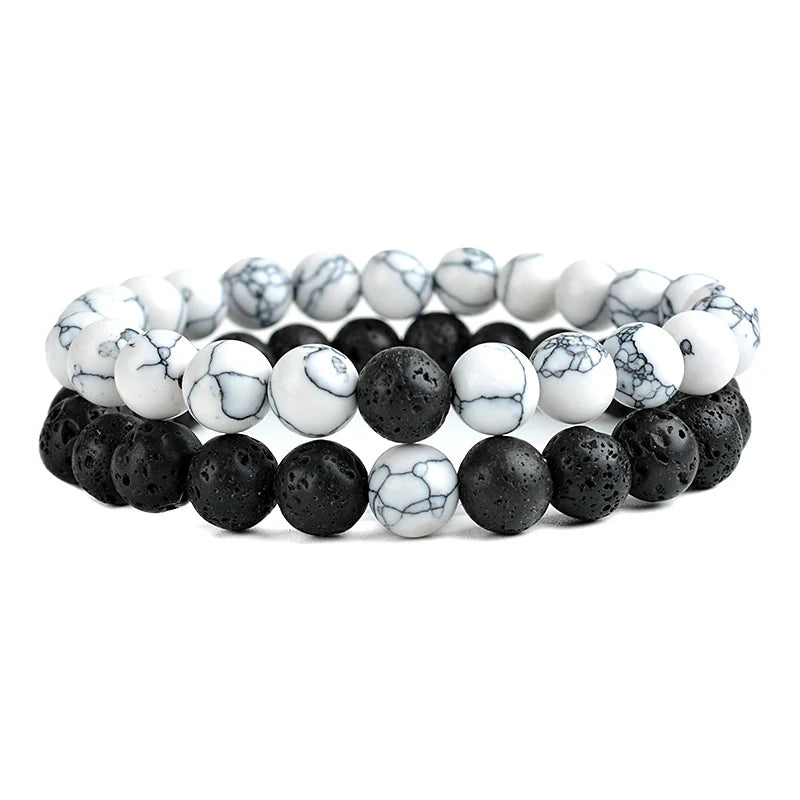 Couple Bracelets Set – Tiger Eye & Volcanic Stone Beads