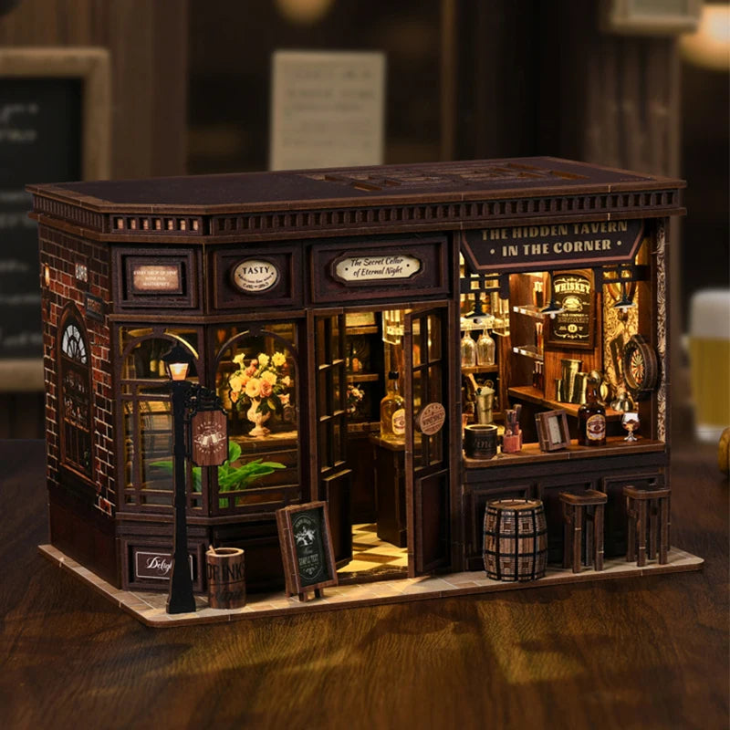 DIY Miniature Wooden Dollhouse Kit with LED Light – 3D Puzzle Gift