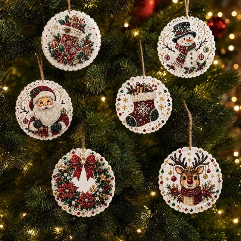 Christmas Diamond Painting Ornaments (6 pcs) – DIY Craft Kit