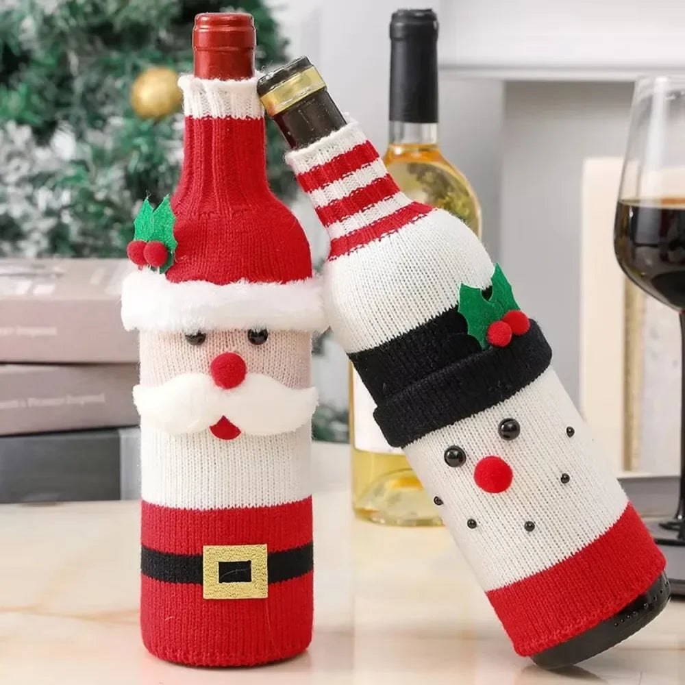 Christmas Wine Bottle Covers – Santa & Snowman Table Decor