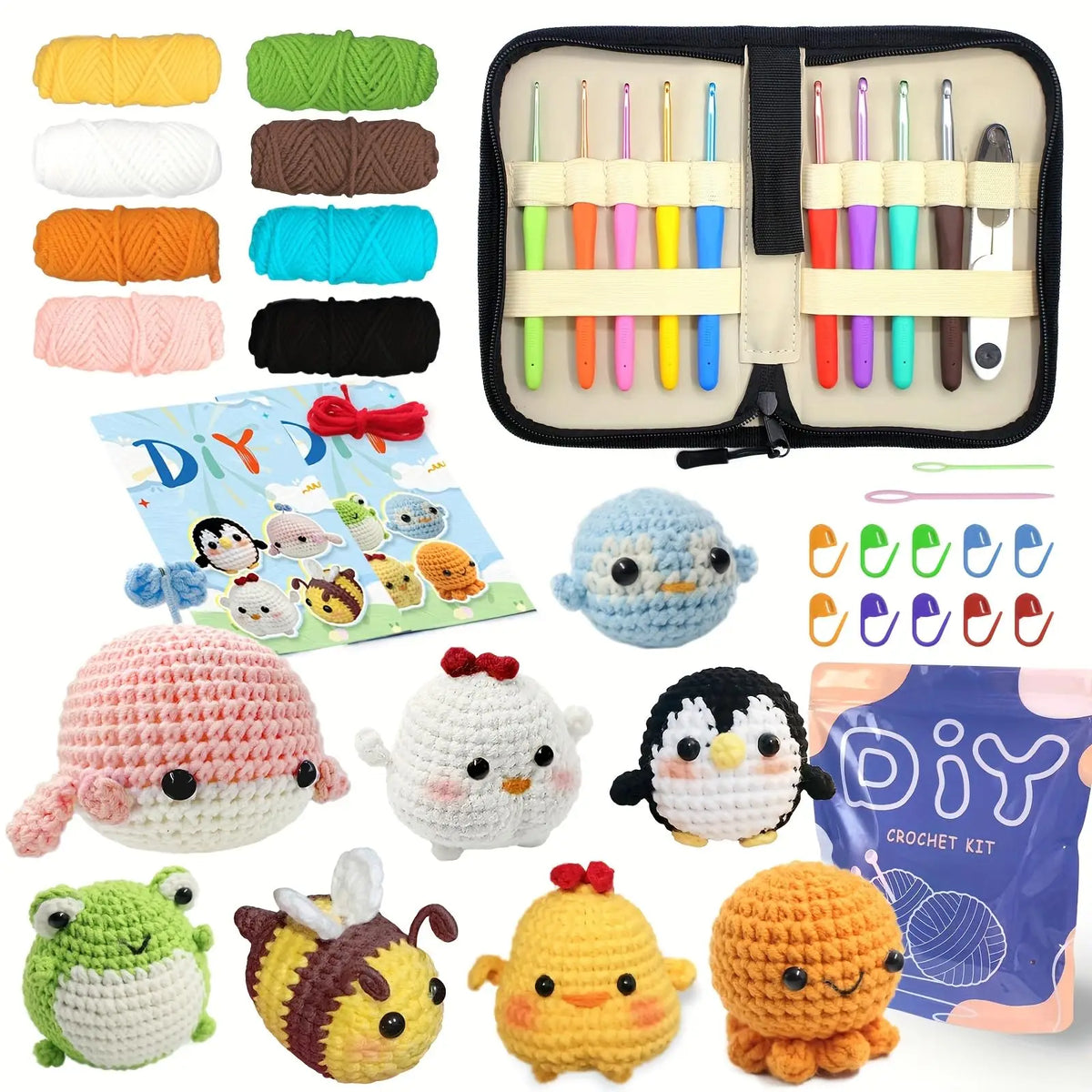Crochet Kit for Beginners – Animal Amigurumi Starter Set
