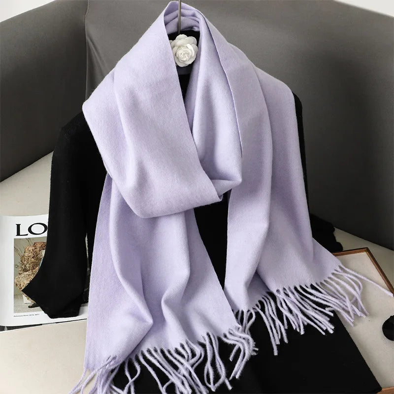 Cashmere-Feel Winter Scarf with Tassels – Warm Pashmina Shawl