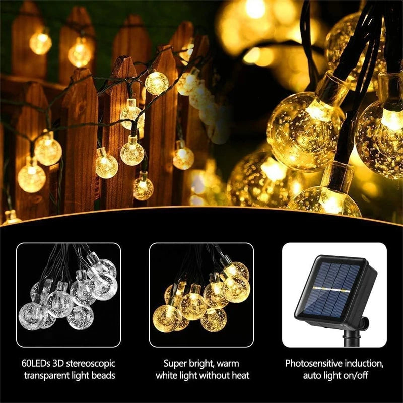 Solar Crystal Globe String Lights 60 LED – Outdoor Garden Lights