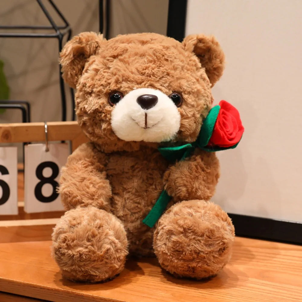 Rose Bear Plush Toy with Red Heart – Romantic Valentine's Gift