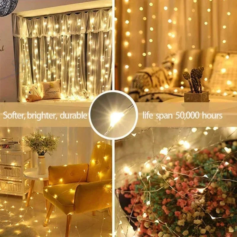 LED Curtain Lights 3x3 m / 6x3 m with Remote – Window Fairy Lights