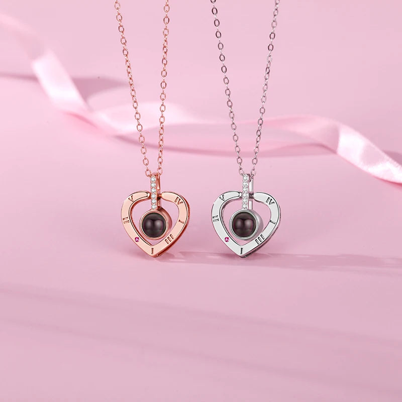 "I Love You" Projection Necklace – 100 Languages Heart Pendant