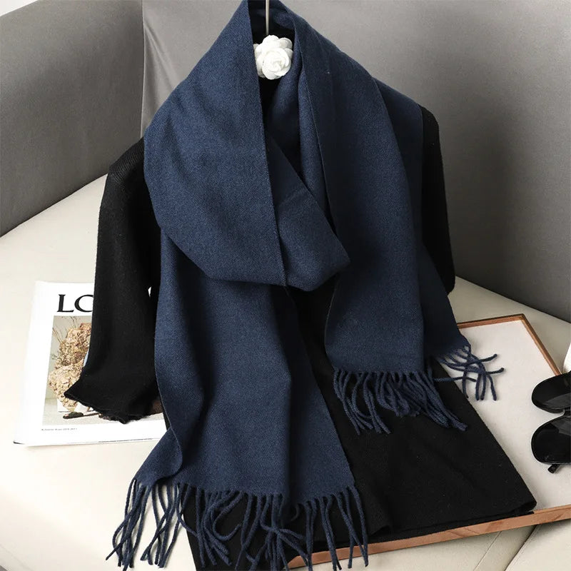 Cashmere-Feel Winter Scarf with Tassels – Warm Pashmina Shawl