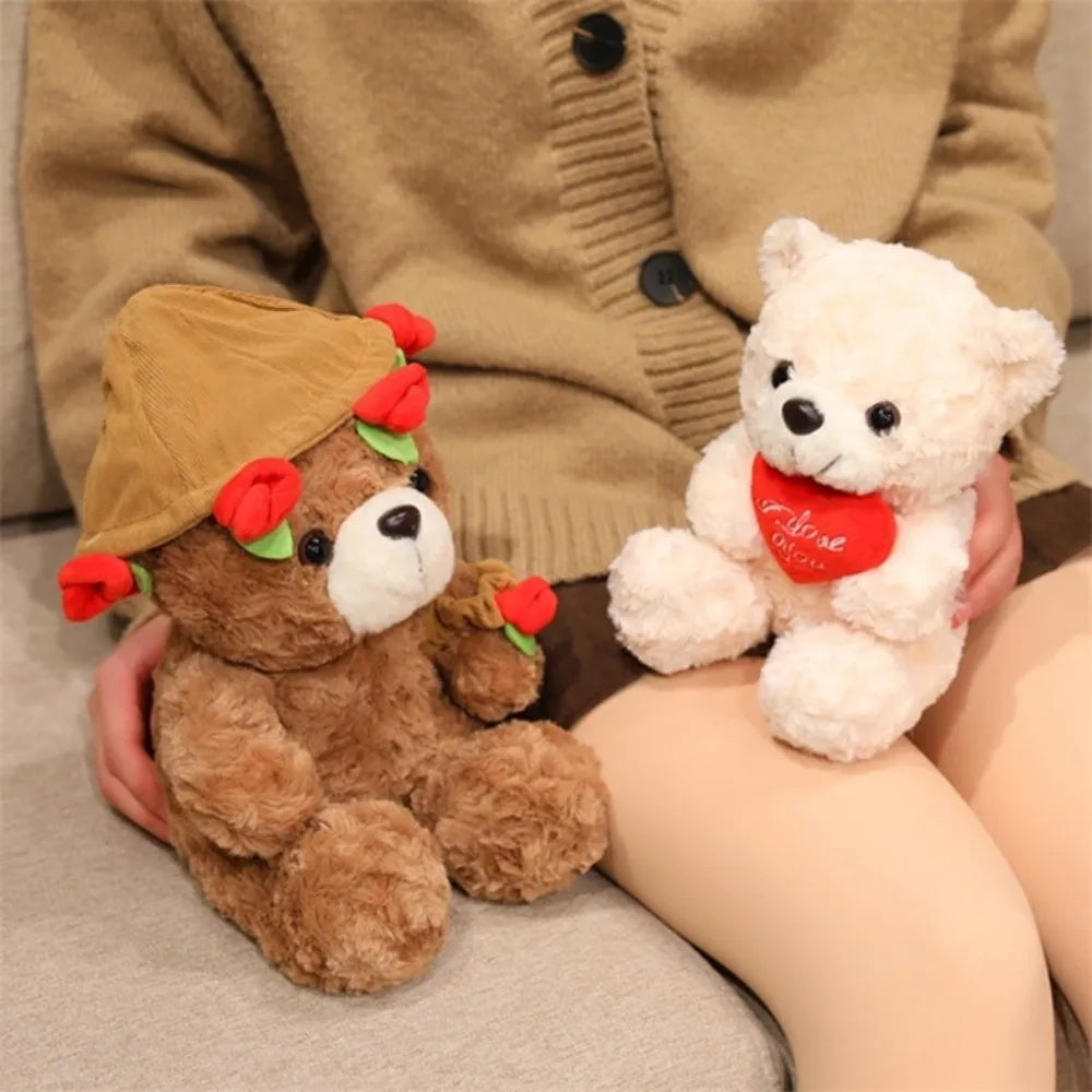 Rose Bear Plush Toy with Red Heart – Romantic Valentine's Gift