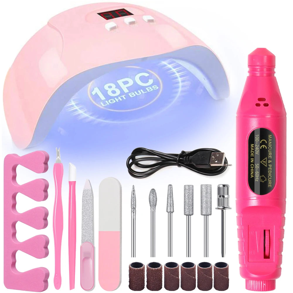 Electric Nail Drill & Manicure Kit with Nail Lamp