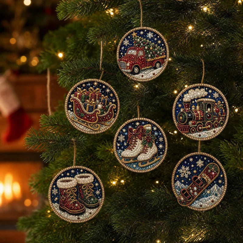 Christmas Diamond Painting Ornaments (6 pcs) – DIY Craft Kit