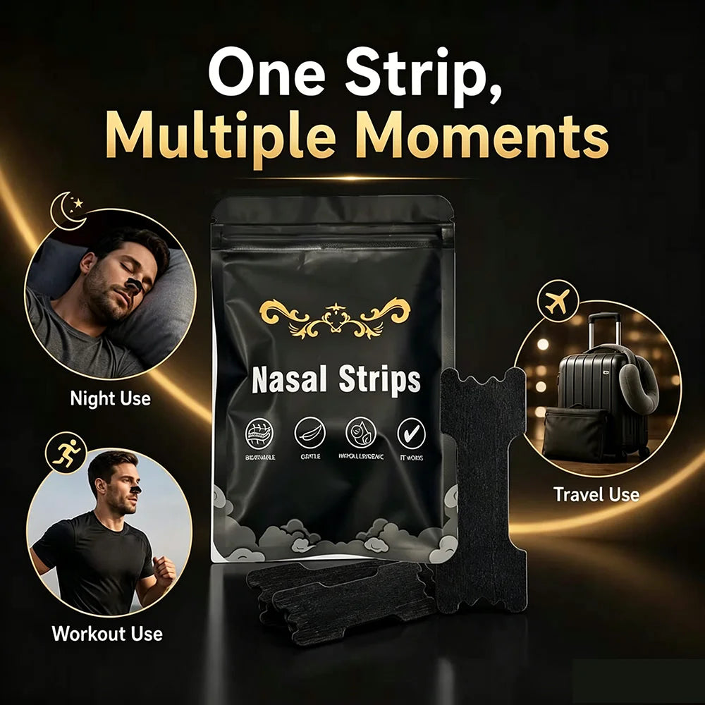 Black Nasal Strips Comfortable Nose Strips for Easier Breathing Easy To Apply Gentle Fit for Night & Daily Use