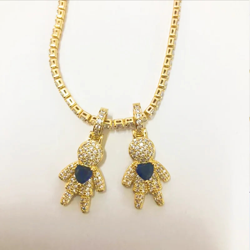 CZ Crystal Heart Charm Tennis Chain Necklace