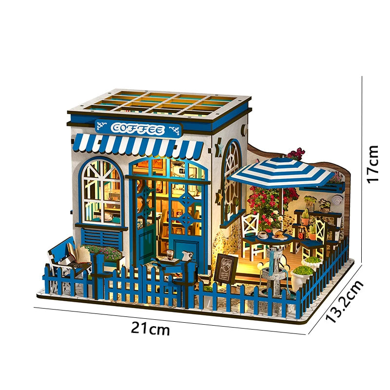 DIY Miniature Wooden Dollhouse Kit with LED Light – 3D Puzzle Gift
