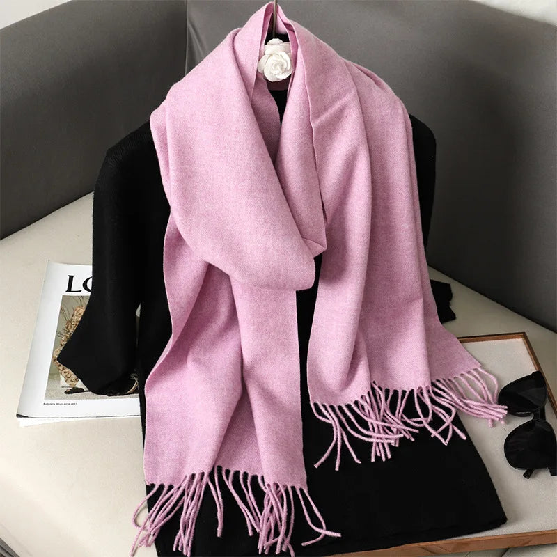 Cashmere-Feel Winter Scarf with Tassels – Warm Pashmina Shawl