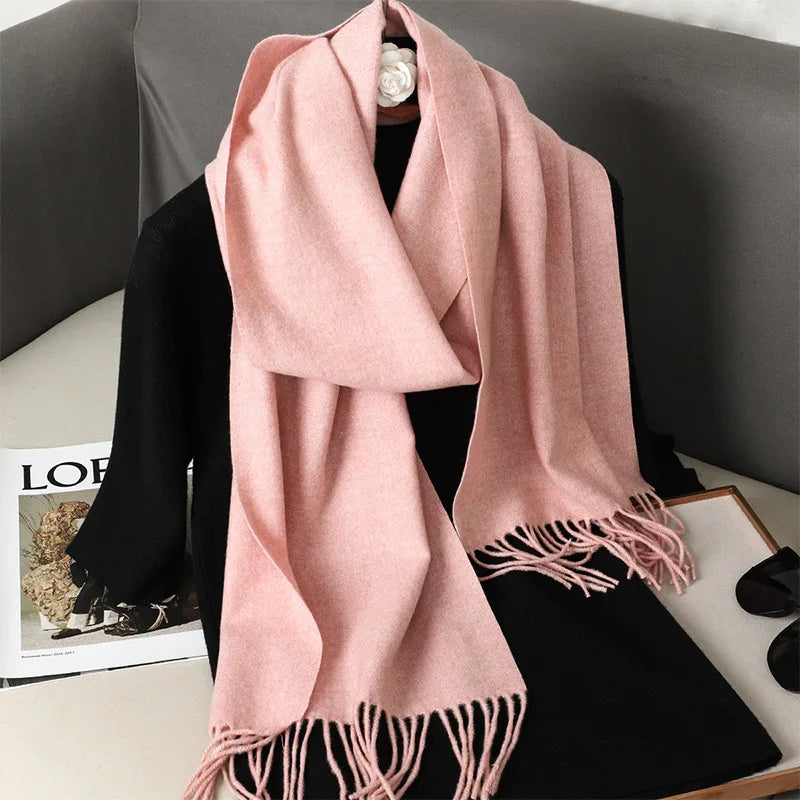 Cashmere-Feel Winter Scarf with Tassels – Warm Pashmina Shawl