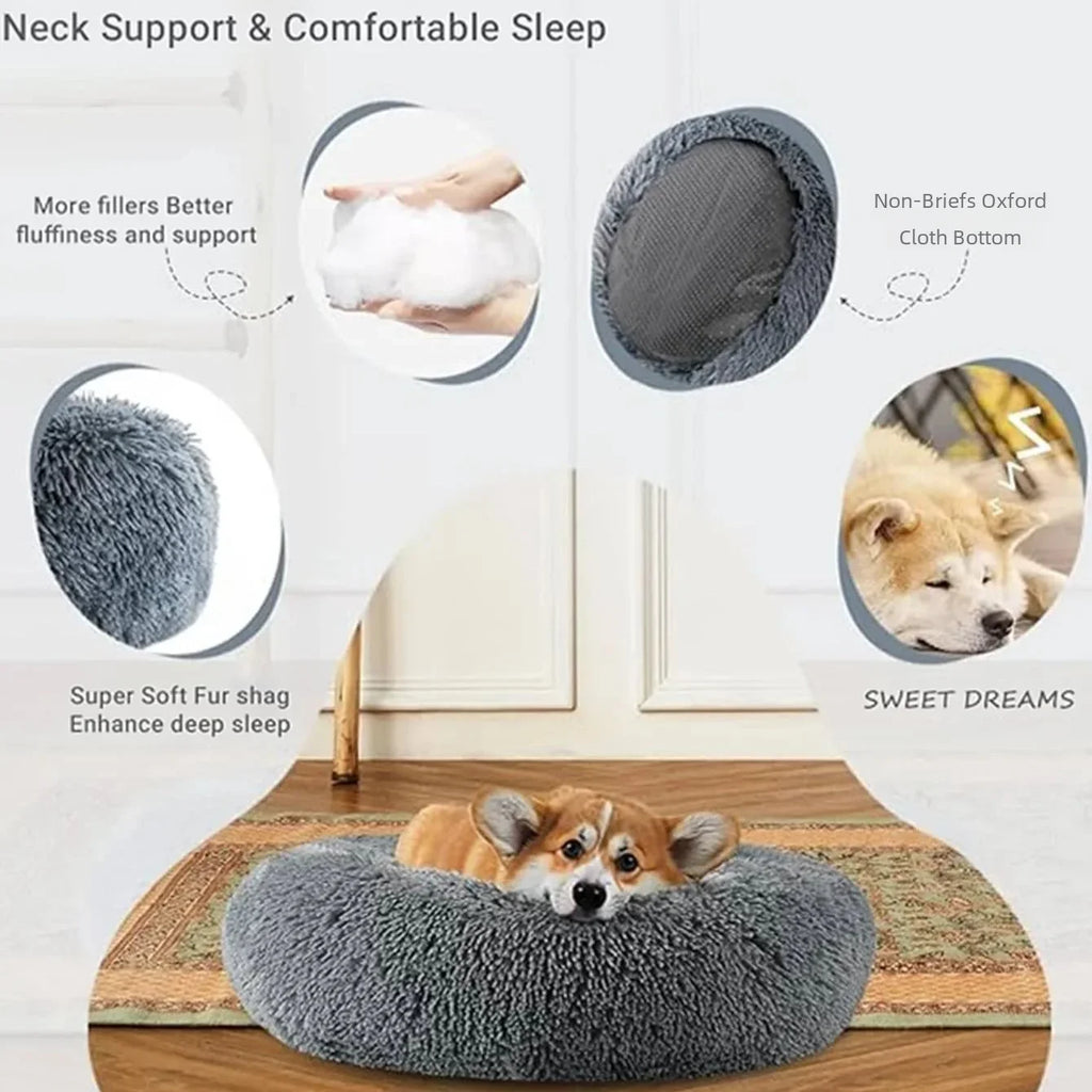 Round Plush Pet Bed 40–90 cm – Soft Warm Bed for Dogs & Cats