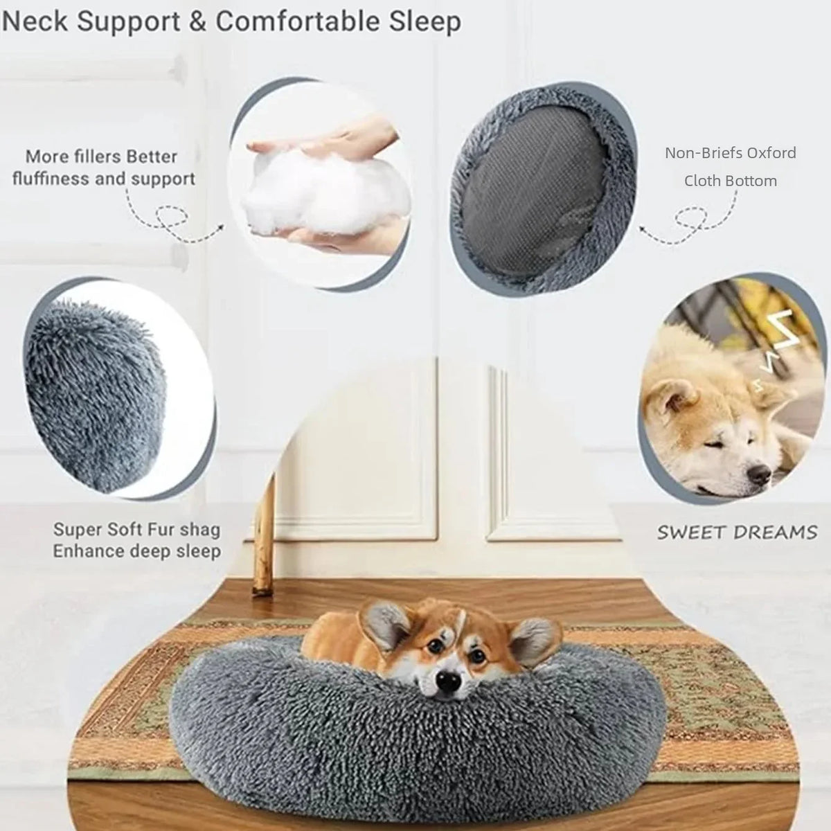 Round Plush Pet Bed 40–90 cm – Soft Warm Bed for Dogs & Cats