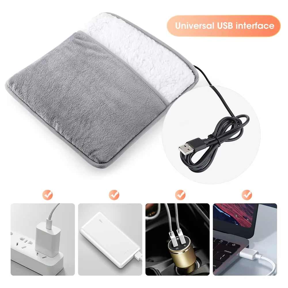 USB Heated Foot Warmer – Soft Plush Washable Heating Pad