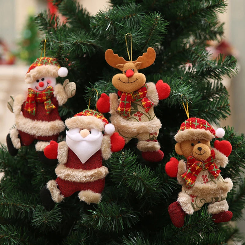 Christmas Doll Ornaments (4 pcs) – Santa, Snowman & Tree