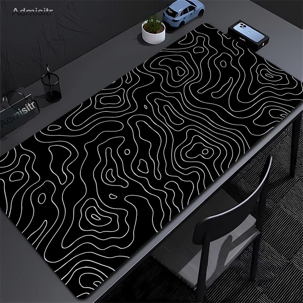Large Gaming Mouse Pad – Black & White Abstract Desk Mat