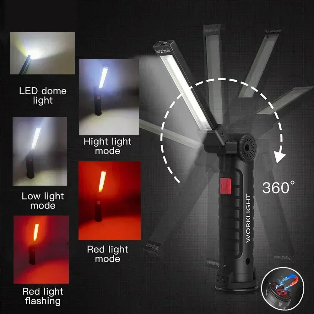 COB LED Work Light & Power Bank – Rechargeable Magnetic Flashlight