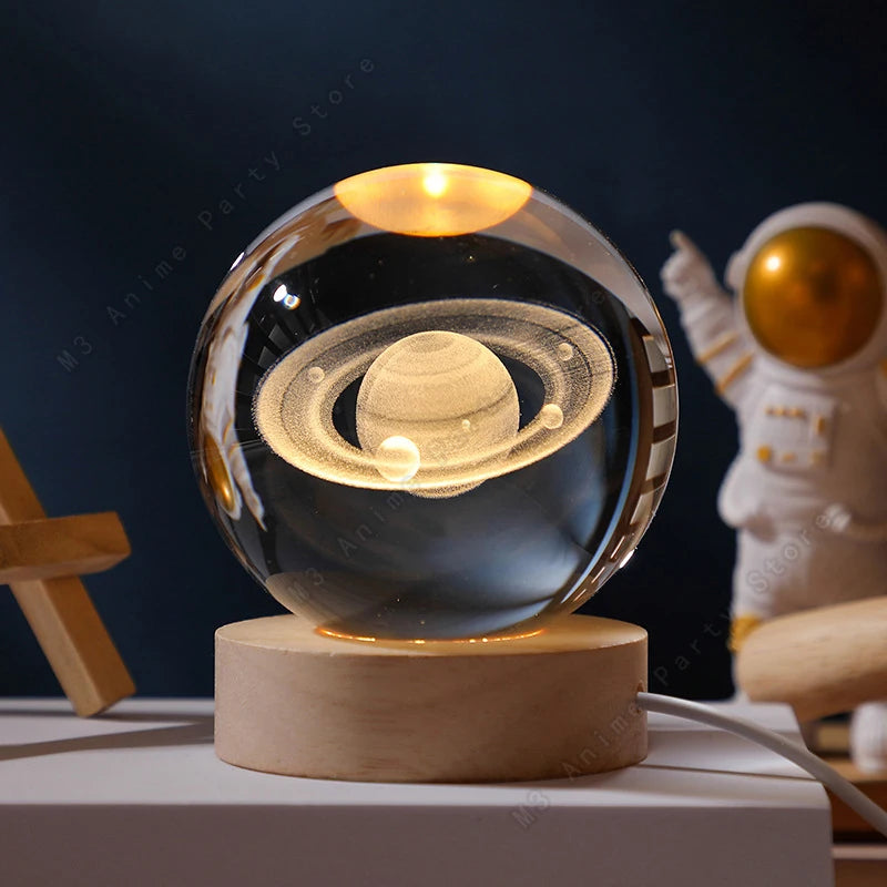 3D Crystal Ball Night Light – Saturn & Moon Galaxy Lamp