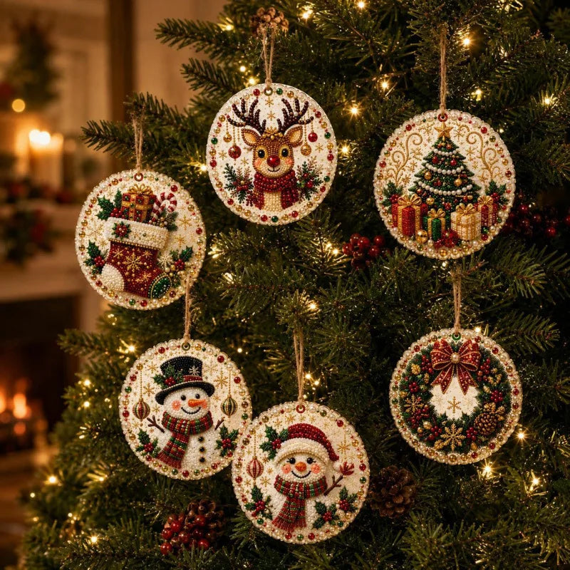 Christmas Diamond Painting Ornaments (6 pcs) – DIY Craft Kit