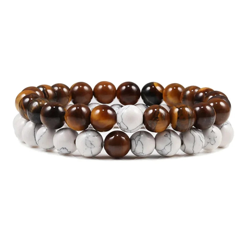 Couple Bracelets Set – Tiger Eye & Volcanic Stone Beads
