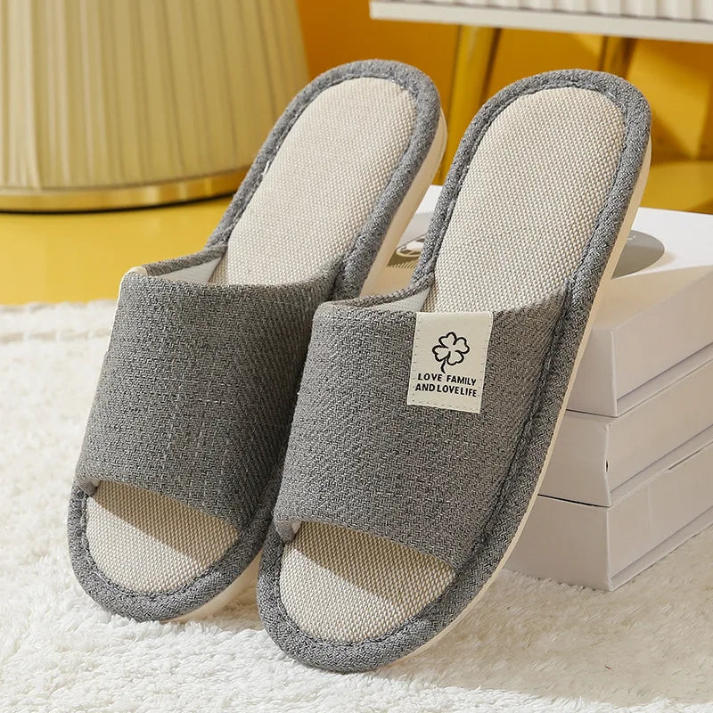 Home Linen Slippers For Men In Spring&Autumn Comfortable Bedroom Open-toed&Breathable Slippers Men's & Women's Shoes Summer