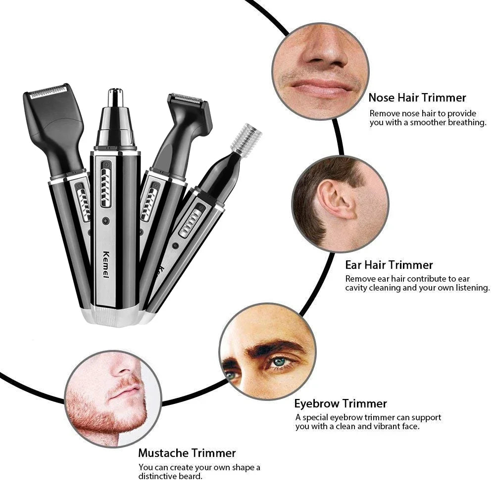4-in-1 Men's Grooming Trimmer – Nose, Ear, Beard & Hair
