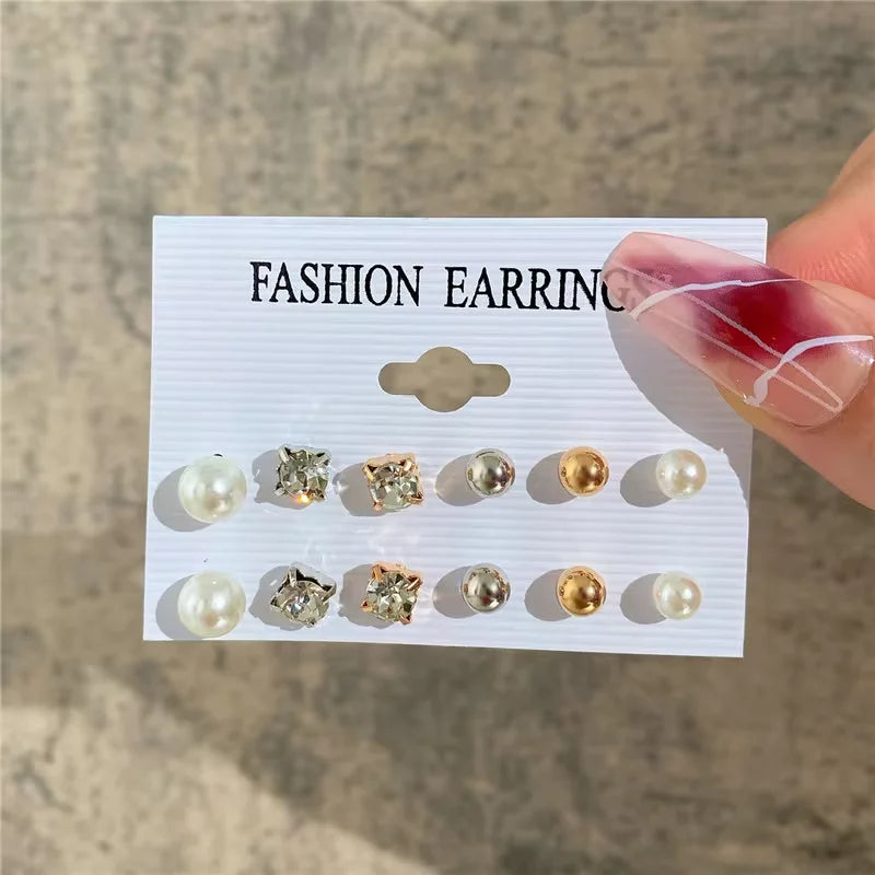 Geometric Hoop Earrings Set – Gold & Pearl Boho Style