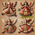 Vintage Wooden Angel Christmas Ornaments (4 pcs)