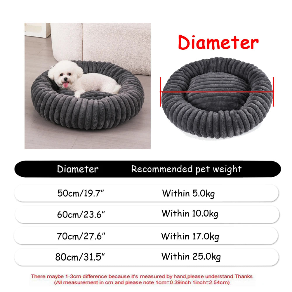 Round Plush Pet Bed 40–90 cm – Soft Warm Bed for Dogs & Cats