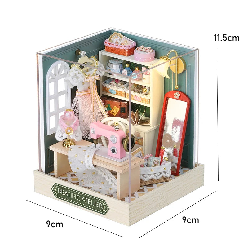 DIY Miniature Wooden Dollhouse Kit with LED Light – 3D Puzzle Gift