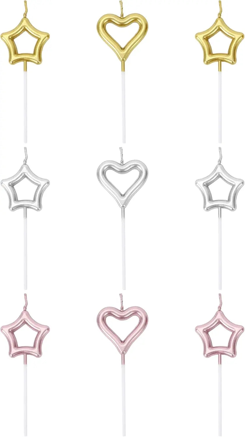 Heart & Star Birthday Cake Candles Set