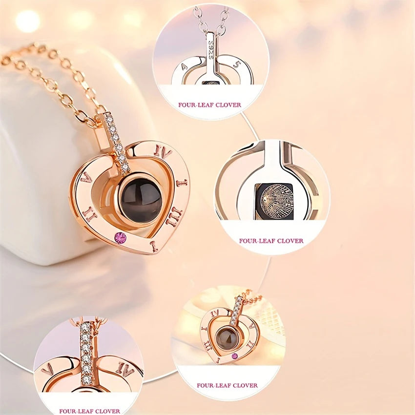 "I Love You" Projection Necklace – 100 Languages Heart Pendant